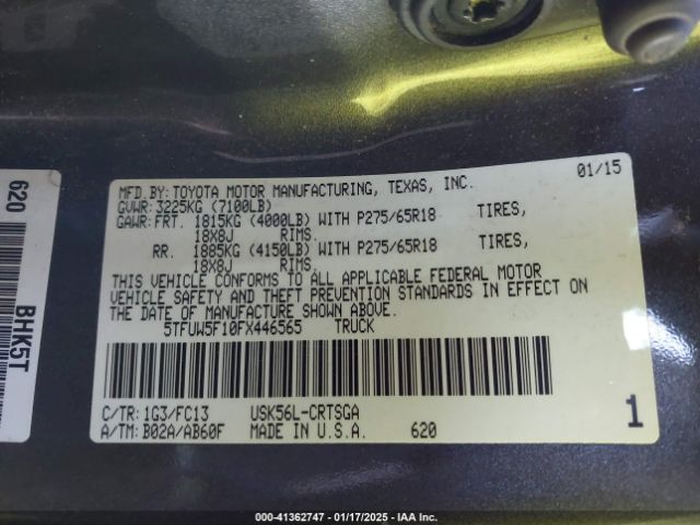 5TFUW5F10FX446565 Toyota Tundra Sr5 5.7l V8