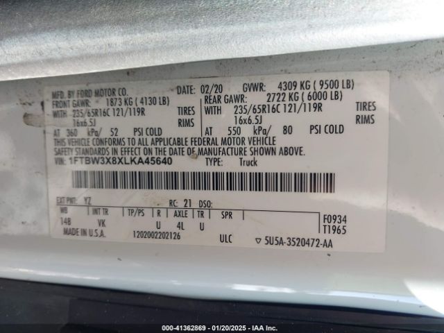 1FTBW3X8XLKA45640 Ford Transit-350 Cargo Van