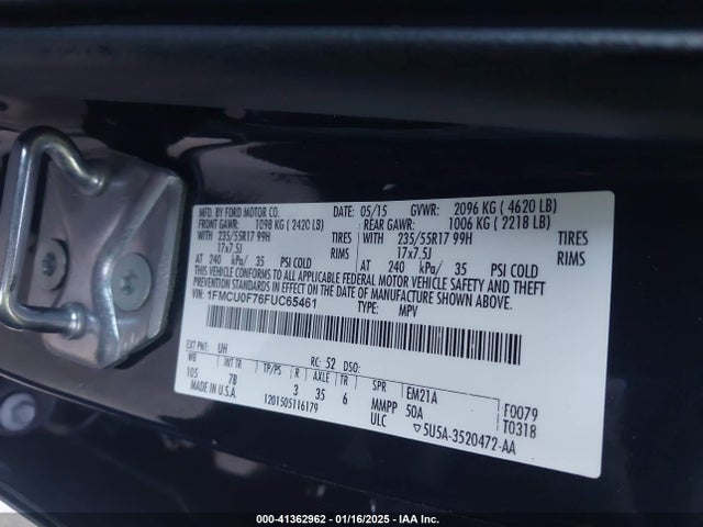 Ford ESCAPE S 2015 1FMCU0F76FUC65461 Image 9
