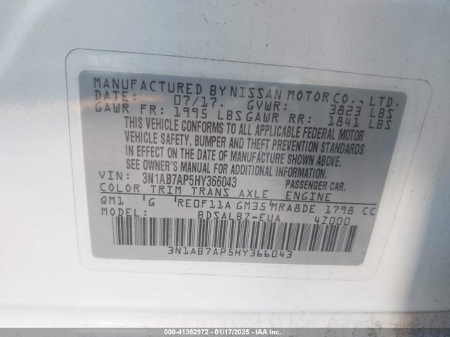 Nissan SENTRA S 2017 3N1AB7AP5HY366043 Image 9