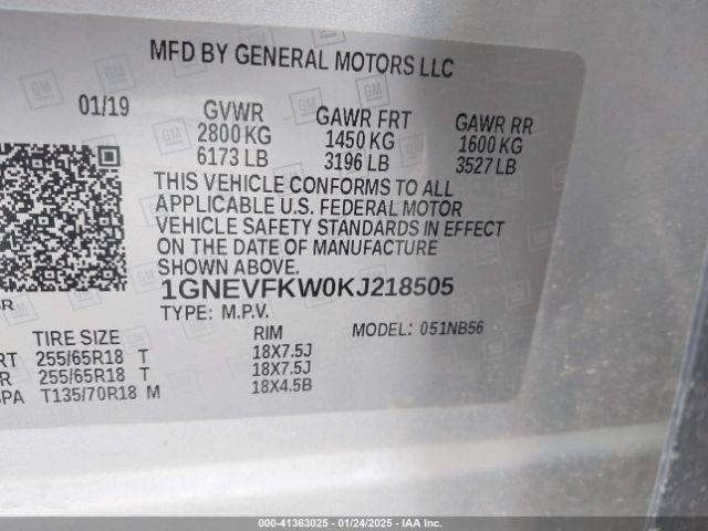 1GNEVFKW0KJ218505 Chevrolet Traverse Ls