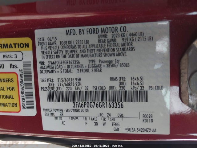 Ford FUSION S 2016 3FA6P0G76GR163356 Image 9