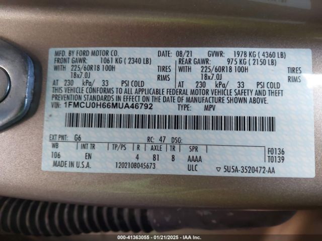 2021 FORD ESCAPE 1FMCU0H66MUA46792 Photo 8
