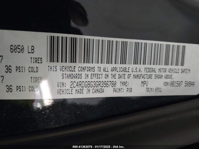 2C4RDGBG3GR396780 Dodge Grand Caravan American Value Pkg