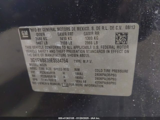 3GYFNBE39ES534764 Cadillac Srx Luxury Collection