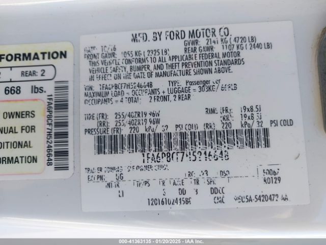1FA6P8CF7H5246648 Ford Mustang Gt Premium