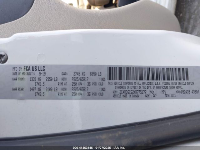 2C4RDGCG2KR775177 Dodge Grand Caravan Sxt