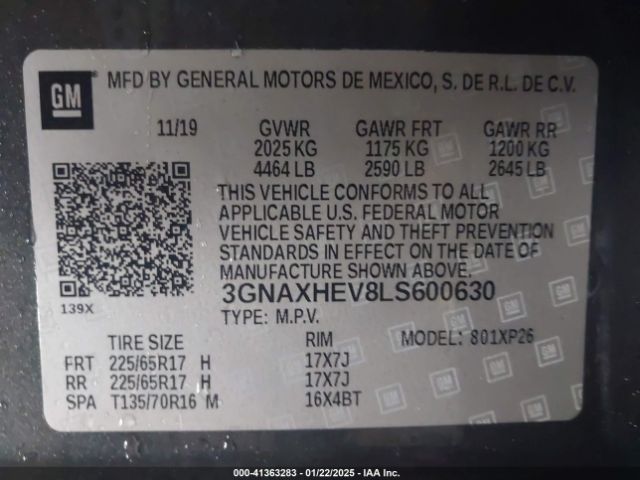 3GNAXHEV8LS600630 Chevrolet Equinox Fwd Ls