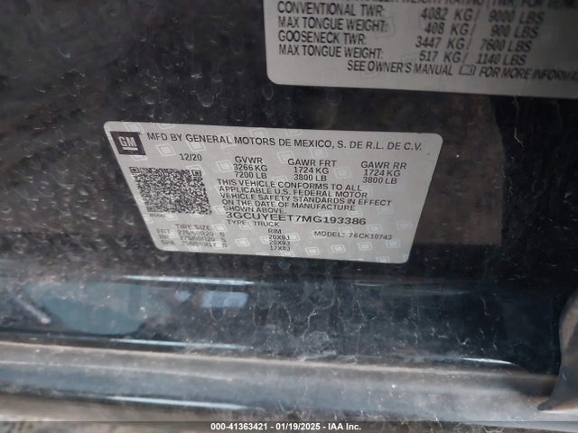 3GCUYEET7MG193386 Chevrolet Silverado 1500 4wd  Standard Bed Rst