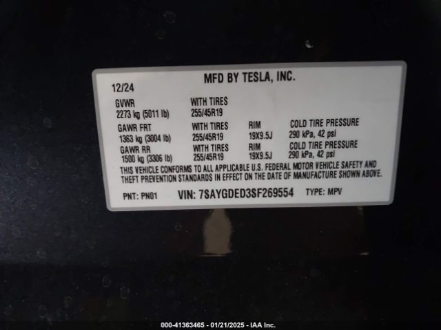 7SAYGDED3SF269554 Tesla Model Y Long Range Dual Motor All-wheel Drive