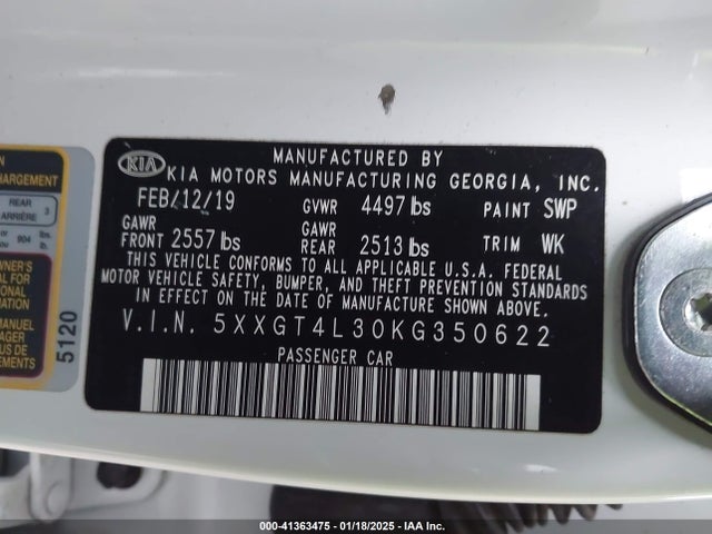 KIA Optima Lx 2019 5XXGT4L30KG350622 Image 9