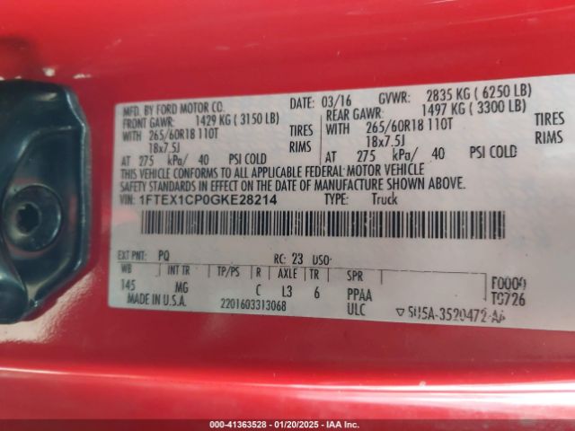 1FTEX1CP0GKE28214 Ford F-150 Xlt