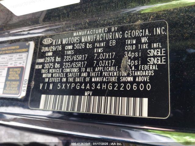 5XYPG4A34HG220600 KIA Sorento 2.4l L
