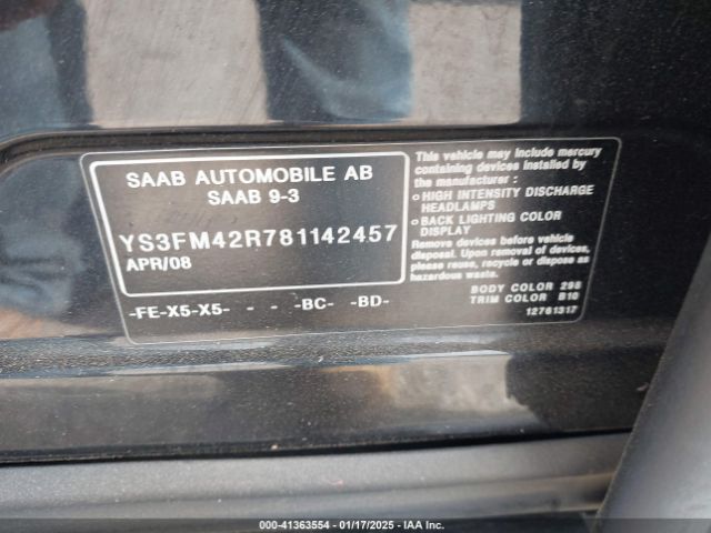 2008 SAAB 9-3 YS3FM42R781142457 Photo 8