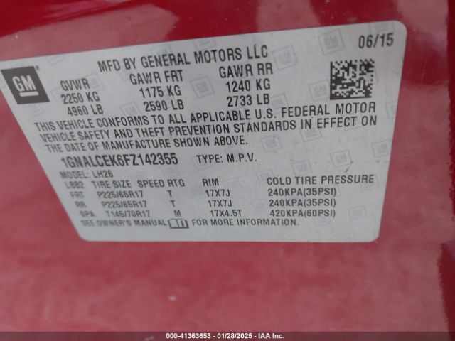 1GNALCEK6FZ142355 Chevrolet Equinox 2lt