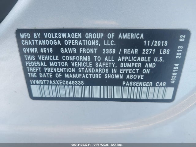 Volkswagen Passat 1.8t Se 2014 1VWBT7A3XEC049338 Image 9