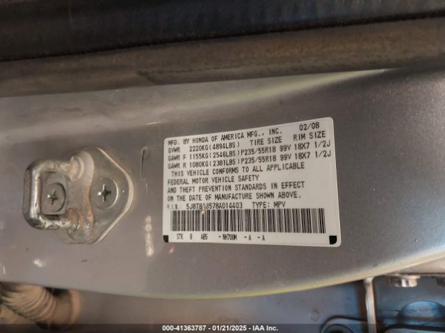 2008 ACURA RDX 5J8TB18578A014403 Photo 8