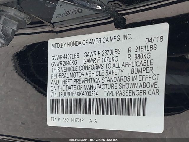 19UUB1F3XKA000234 Acura Tlx Standard