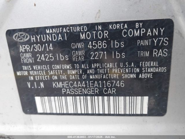 KMHEC4A41EA116746 Hyundai SONATA HYBRID