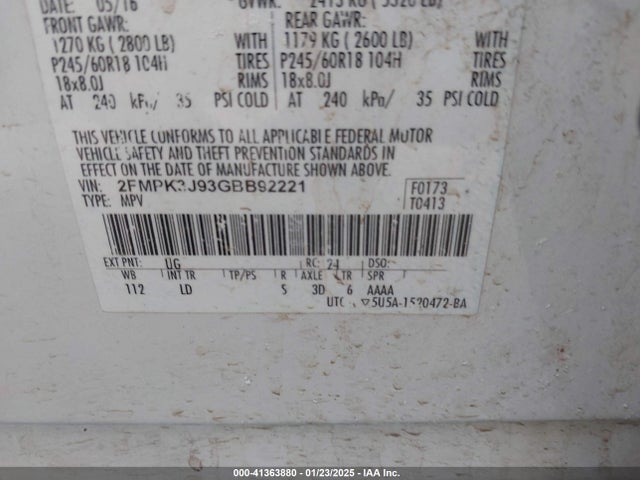 Ford EDGE SEL 2016 2FMPK3J93GBB92221 Image 9