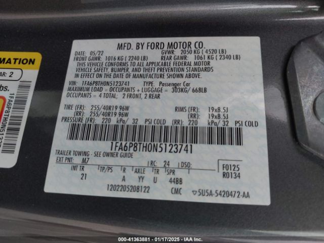 1FA6P8TH0N5123741 Ford Mustang Ecoboost Fastback