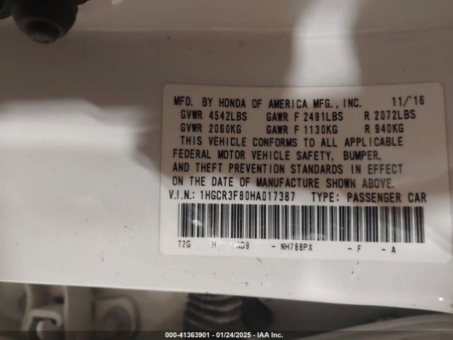 1HGCR3F80HA017387 Honda Accord Ex-l V6