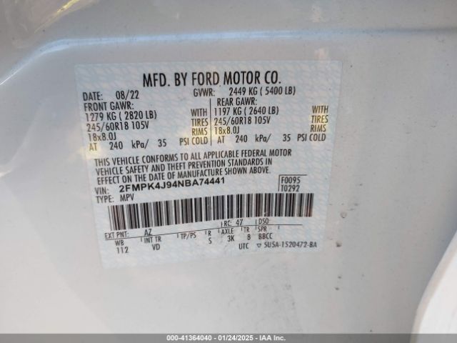 2FMPK4J94NBA74441 Ford EDGE SEL
