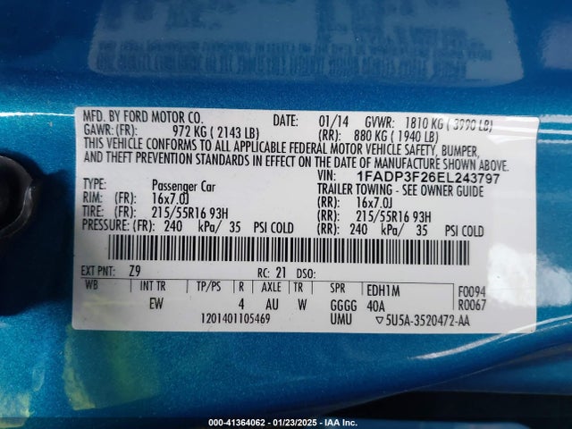 Ford FOCUS SE 2014 1FADP3F26EL243797 Image 9