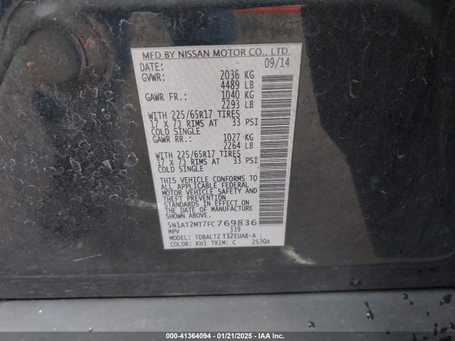 Nissan ROGUE SV 2015 5N1AT2MT7FC769836 Image 9