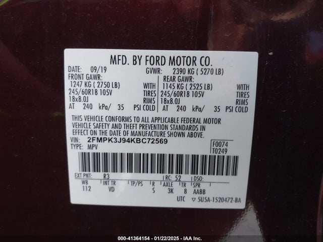 Ford EDGE SEL 2019 2FMPK3J94KBC72569 Image 9