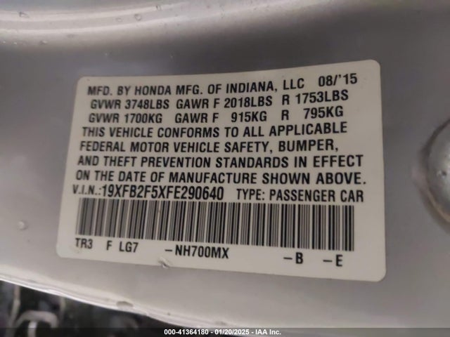Honda Civic Lx 2015 19XFB2F5XFE290640 Image 9