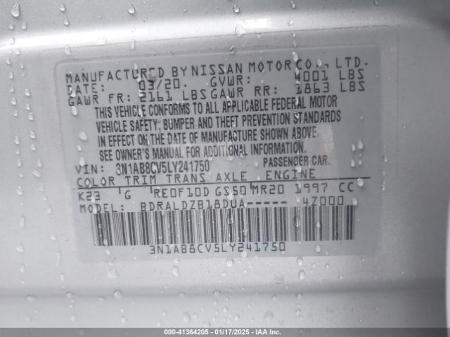 3N1AB8CV5LY241750 Nissan Sentra Sv Xtronic Cvt