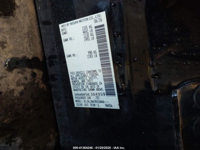 1N4AA6AP1HC364959 Nissan Maxima 3.5 Platinum/3.5 S/3.5 Sl/3.5 Sr/3.5 Sv