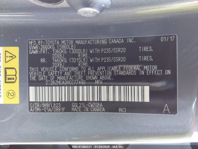 2T2BZMCA2HC077492 Lexus RX 350