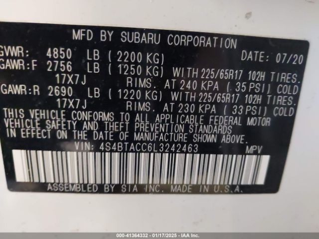 4S4BTACC6L3242463 Subaru Outback Premium