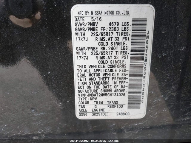 JN8AT2MV5GW134026 Nissan ROGUE S