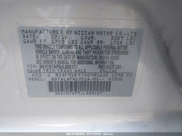 Nissan Versa 1.6 S 2018 3N1CN7AP9JL888127 Image 9