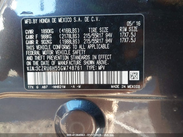 3CZRU6H55GM748761 Honda HR-V EX