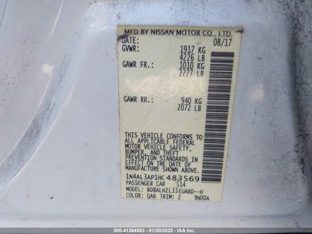 Nissan Altima 2.5 Sr 2017 1N4AL3AP1HC483569 Image 9