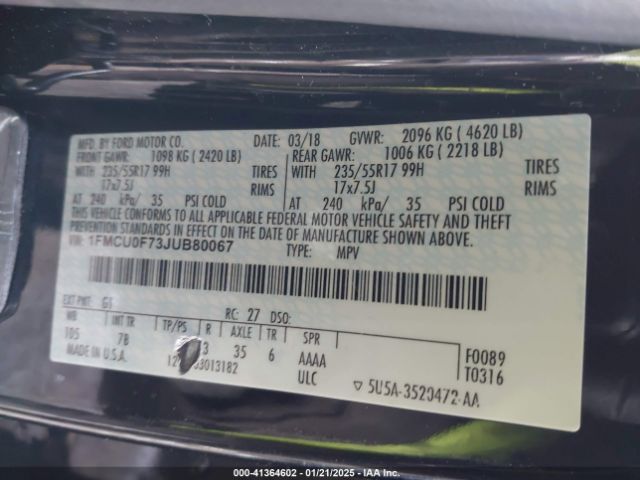 1FMCU0F73JUB80067 Ford ESCAPE S