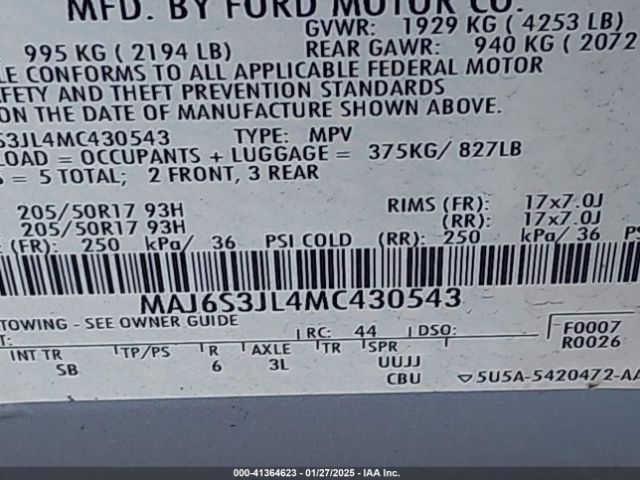 MAJ6S3JL4MC430543 Ford Ecosport Ses