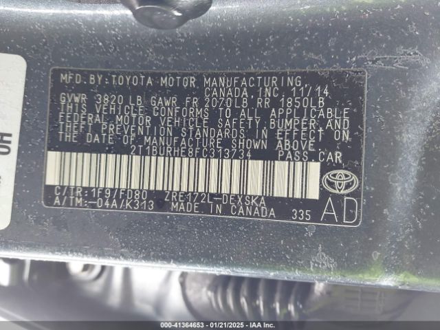 2T1BURHE8FC313734 Toyota Corolla S Plus