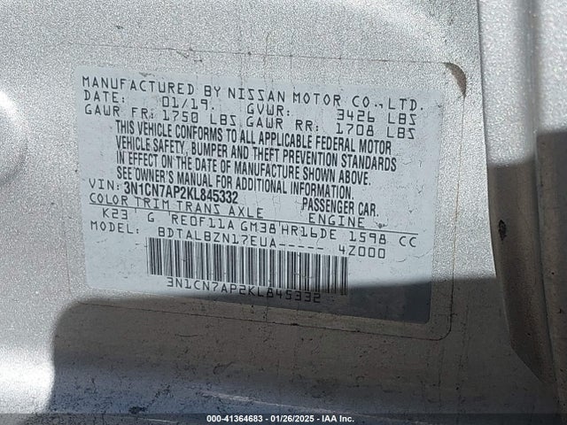 Nissan Versa 1.6 Sv 2019 3N1CN7AP2KL845332 Image 9