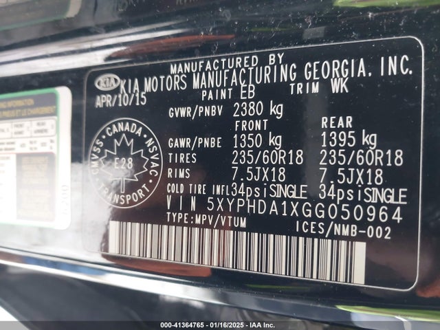 KIA Sorento 2.0t Ex 2016 5XYPHDA1XGG050964 Image 9