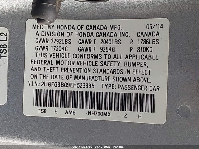 Honda Civic Ex-l 2014 2HGFG3B09EH523395 Image 9