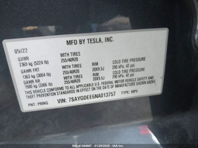 2022 TESLA MODEL Y 7SAYGDEE6NA013757 Photo 8