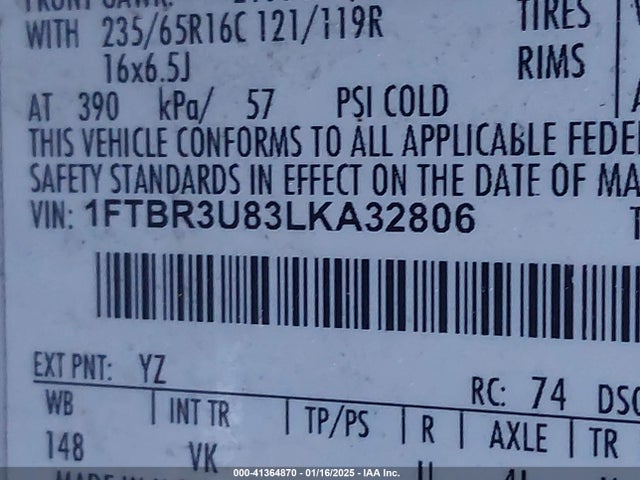 Ford Transit-250 Cargo Van 2020 1FTBR3U83LKA32806 Image 9