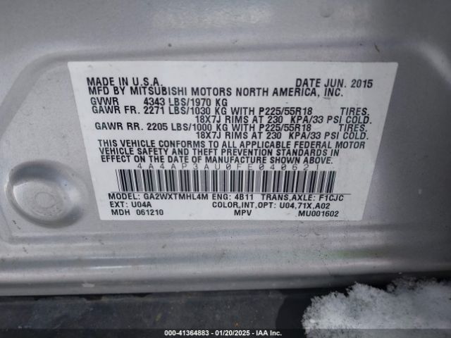 4A4AP3AU0FE040621 Mitsubishi Outlander Sport Es