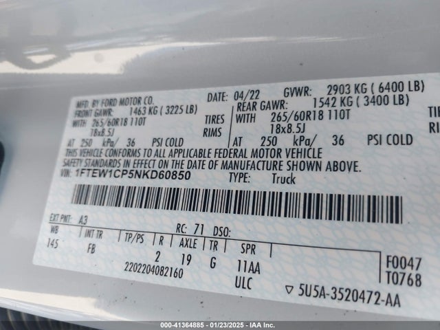 1FTEW1CP5NKD60850 Ford F-150 Xlt