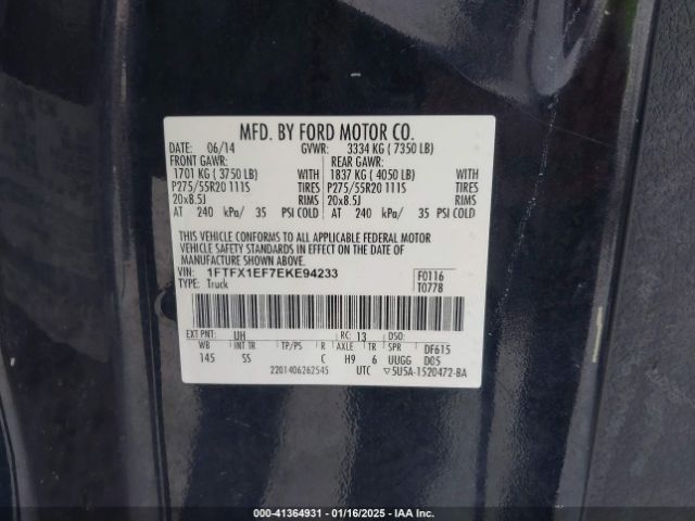 1FTFX1EF7EKE94233 Ford F150 Super Cab